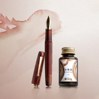 Penlux x Lennon ToolBar Concerto Fountain Pen with Ink Bottle - Amber GT