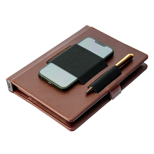 Pennline Superbook Edge Organizer with Fast Wireless Charging + 8000 mAh Powerbank - Brown