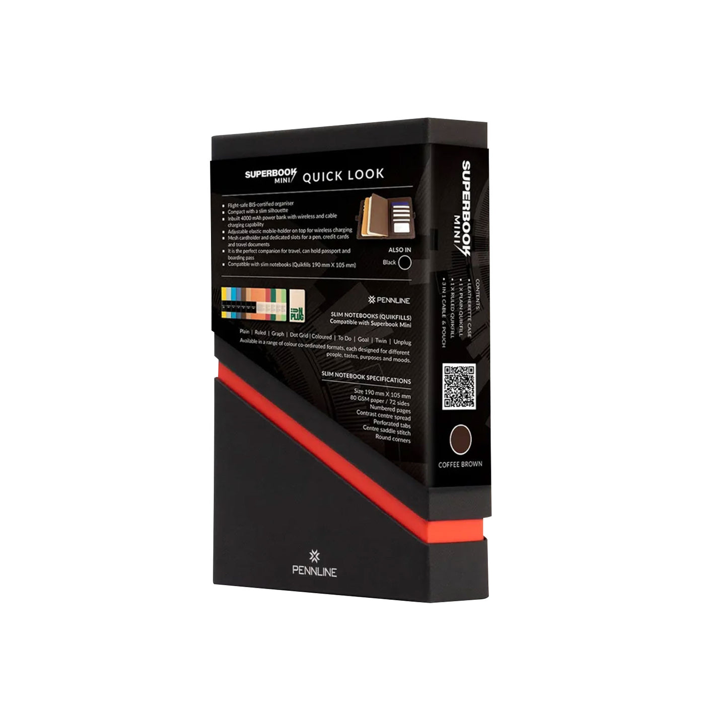 Pennline Superbook Mini Organiser with Wireless Charging and 4000 mAh Powerbank - Coffee Brown