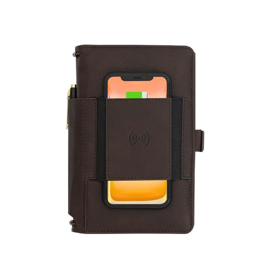 Pennline Superbook Mini Organiser with Wireless Charging and 4000 mAh Powerbank - Coffee Brown