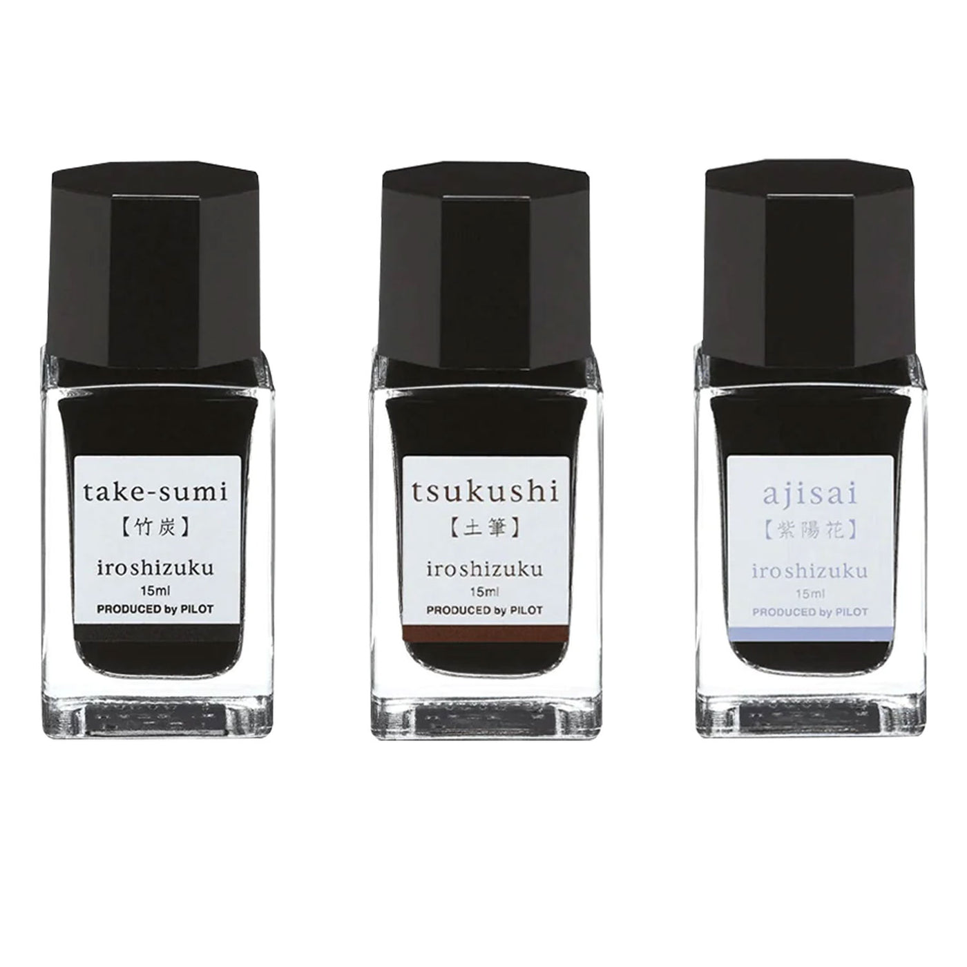 Pilot Iroshizuku 3 Colour Ink Bottle Set - Ajisai + Takesumi + Tsukushi (15ml) 1