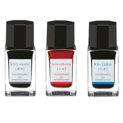 Pilot Iroshizuku 3 Colour Ink Bottle Set - Kirisame + Kosumosu + Kujaku (15ml) 1