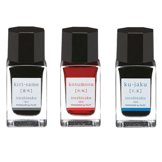 Pilot Iroshizuku 3 Colour Ink Bottle Set - Kirisame + Kosumosu + Kujaku (15ml)