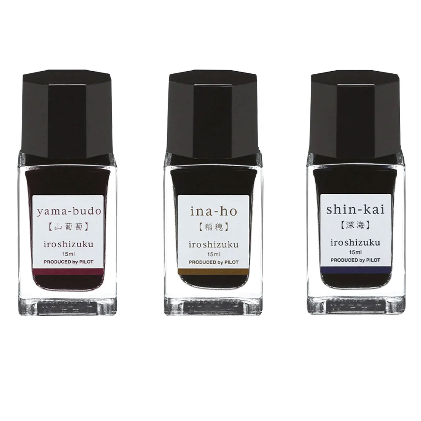 Pilot Iroshizuku 3 Colour Ink Bottle Set - Yamabudo + Shinkai + Inaho (15ml) 1