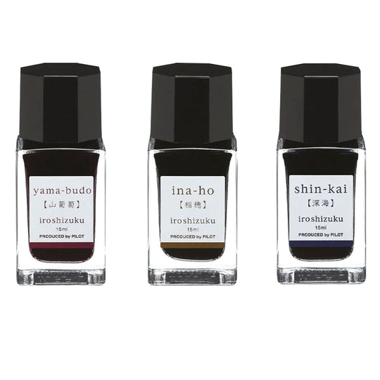 Pilot Iroshizuku 3 Colour Ink Bottle Set - Yamabudo + Shinkai + Inaho (15ml)