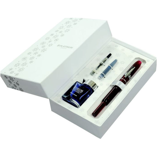 Platinum Gift Set - Curidas Gran Red Fine Fountain Pen with Ink Bottle