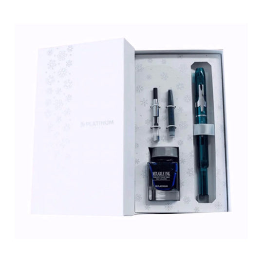 Platinum Gift Set - Curidas Urban Green Fine Fountain Pen with Ink Bottle