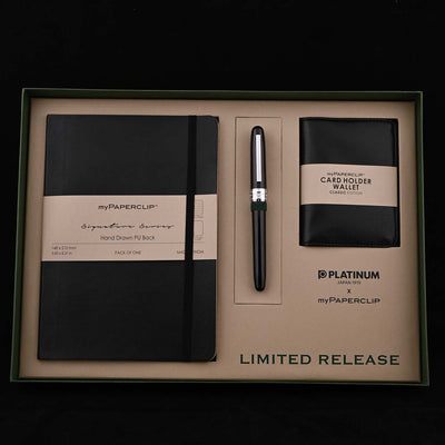 Platinum Gift Set - Plaisir Black Fountain Pen + myPAPERCLIP Black Notebook + myPAPERCLIP Black Card Holder Wallet 1