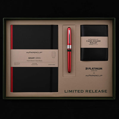 Platinum Gift Set - Plaisir Red Fountain Pen + myPAPERCLIP Black Notebook + myPAPERCLIP Black Card Holder Wallet 1