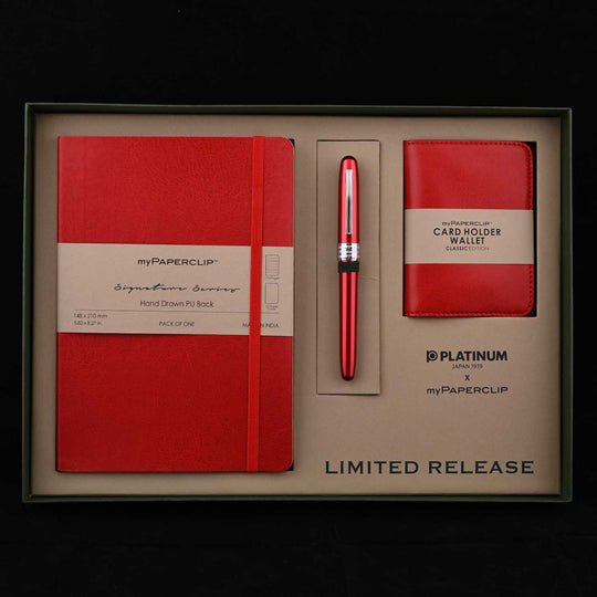 Platinum Gift Set - Plaisir Red Fountain Pen + myPAPERCLIP Red Notebook + myPAPERCLIP Red Card Holder Wallet