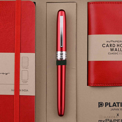 Platinum Gift Set - Plaisir Red Fountain Pen + myPAPERCLIP Red Notebook + myPAPERCLIP Red Card Holder Wallet 2