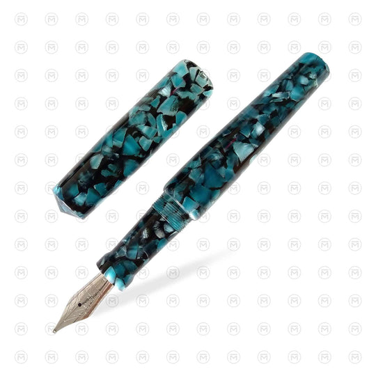 Ranga Abhimanyu Premium Acrylic Fountain Pen, Aqua Cracked Ice - Steel Nib