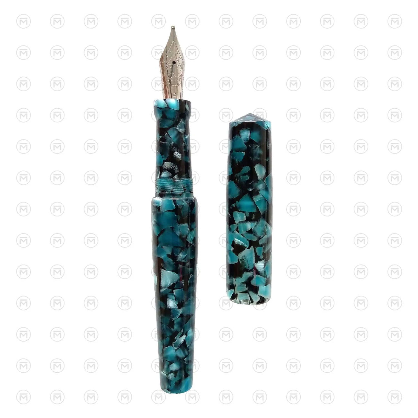 Ranga Abhimanyu Premium Acrylic Fountain Pen Aqua Cracked Ice Steel Nib 3