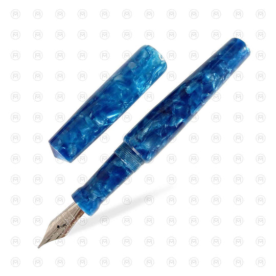Ranga Abhimanyu Premium Acrylic Fountain Pen, Blue Cracked Ice - Steel Nib