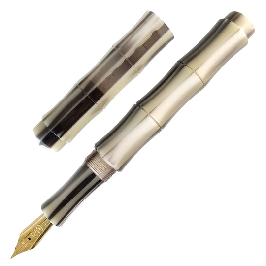 Ranga Bamboo Premium Acrylic Fountain Pen, White Stripes - Steel Nib