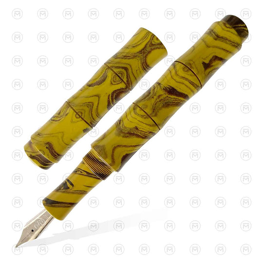 Ranga Giant Bamboo Regular Ebonite Fountain Pen, Mottled Yellow Shimmer - Steel Nib