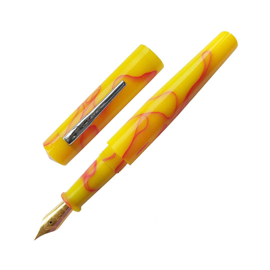 Ranga Model 4 Regular Acrylic Fountain Pen, Yellow With Red Line - Steel Nib
