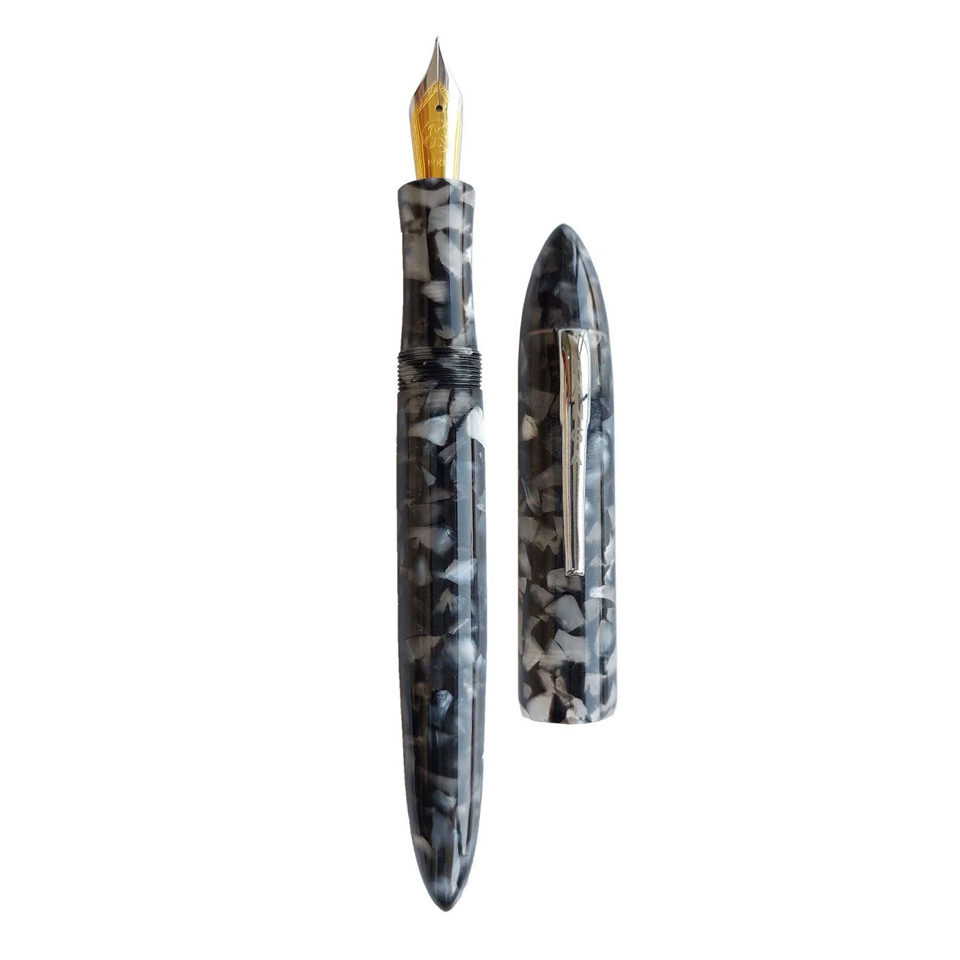 Ranga Model 8b Premium Acrylic Fountain Pen Black Cracked Ice Steel Nib 2