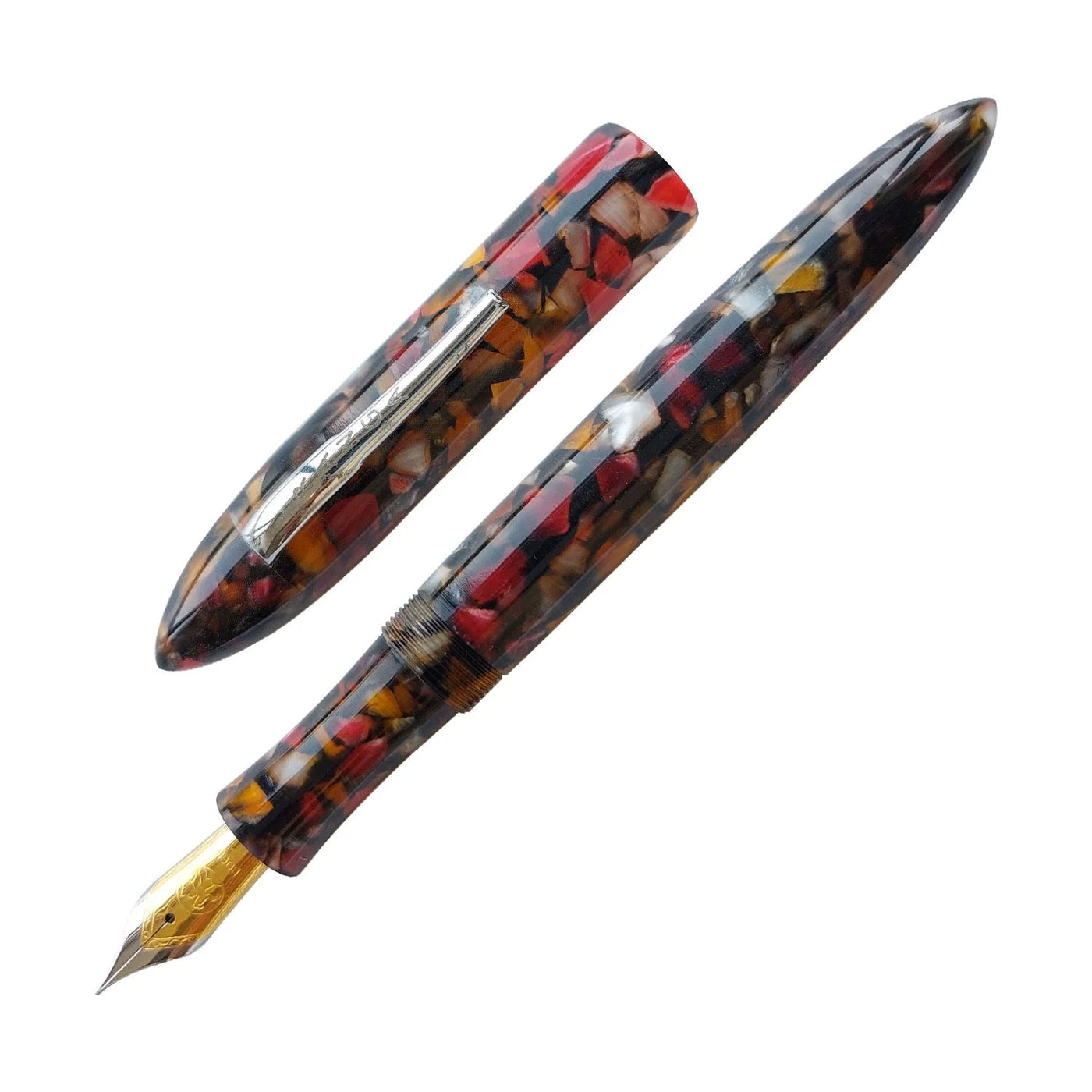 Ranga Model 8b Premium Acrylic Fountain Pen Red Gold Cracked Ice Steel Nib 1