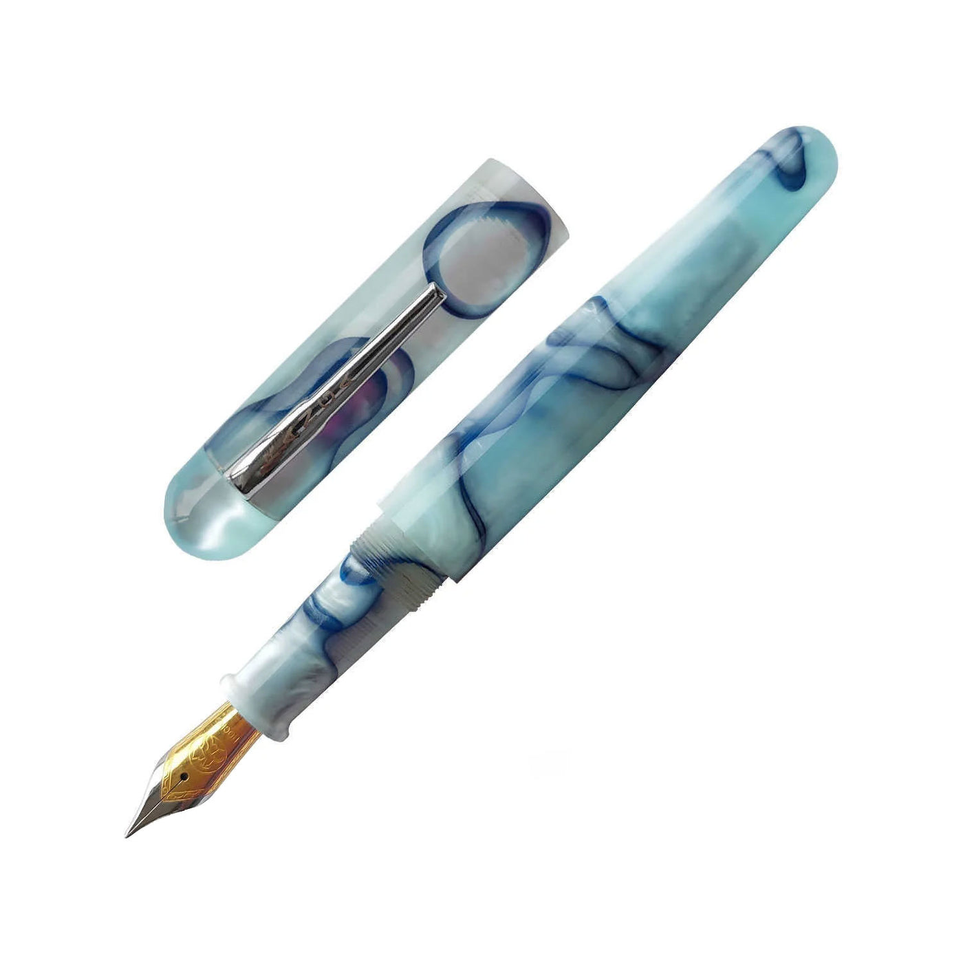 Ranga Pens Model 4C Regular Acrylic Fountain Pen Arctic Blue Swirl 1