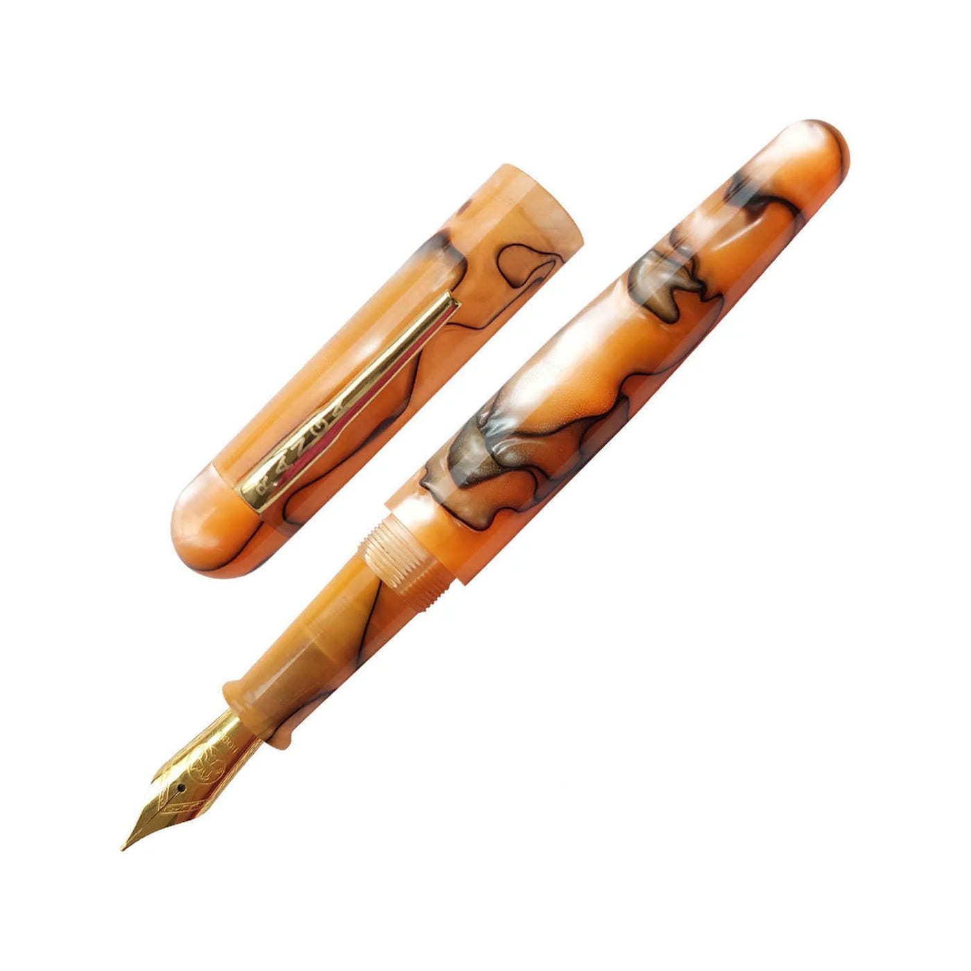 Ranga Pens Model 4C Regular Acrylic Fountain Pen Orange Black Swirl Steel Nib 1