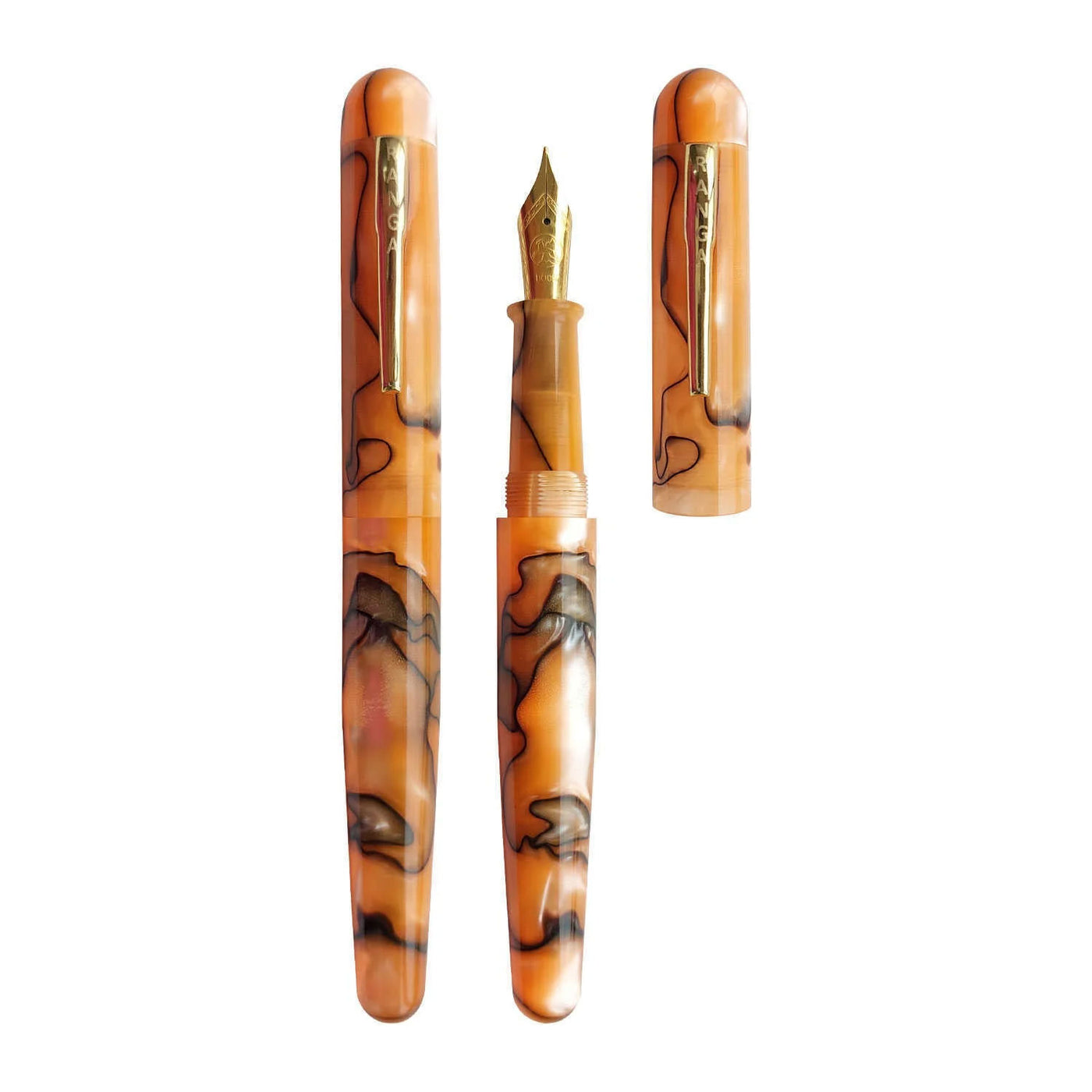 Ranga Pens Model 4C Regular Acrylic Fountain Pen Orange Black Swirl Steel Nib 4