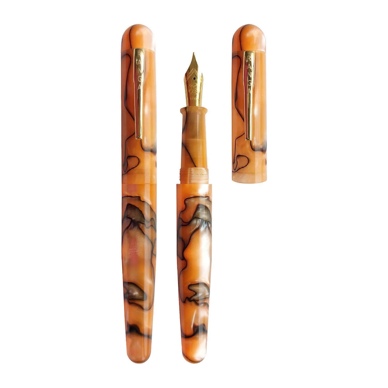 Ranga Pens Model 4C Regular Acrylic Fountain Pen, Orange Black Swirl ...