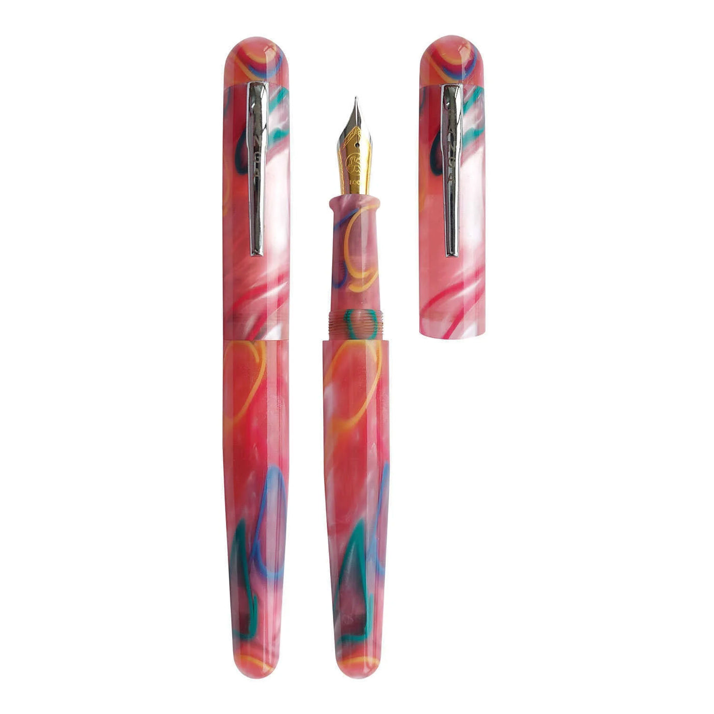 Ranga Pens Model 4C Regular Acrylic Fountain Pen Pink With Colored Rings 5