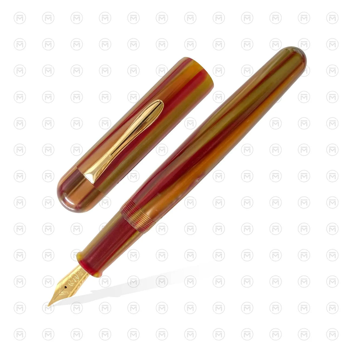 Ranga Splendour Round Premium Ebonite Fountain Pen Golden Strips 1