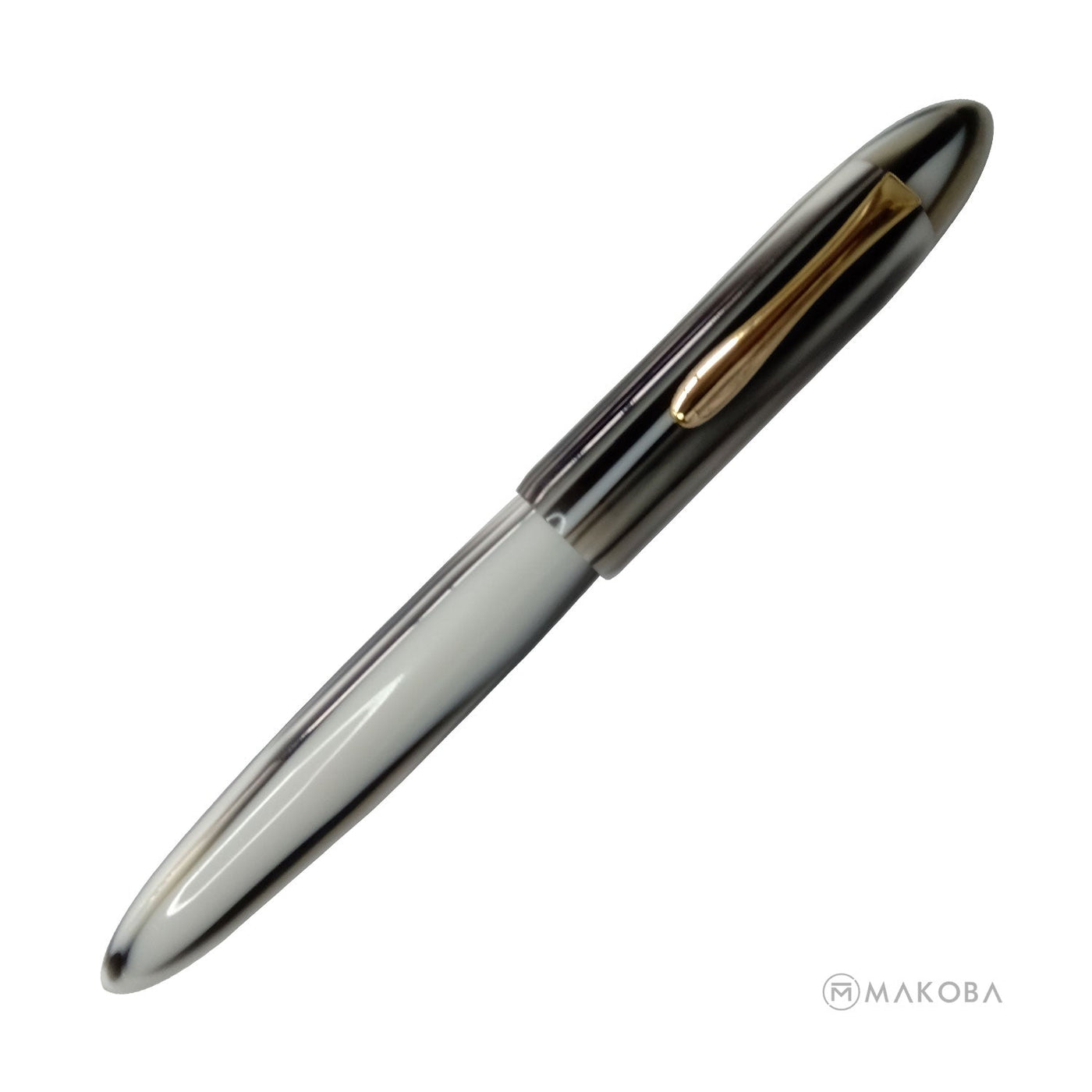 Ranga Splendour Torpedo Premium Acrylic Fountain Pen White Black Stripes Steel Nib 3