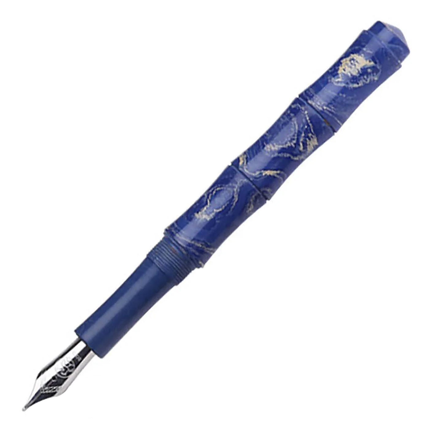 Ranga Thin Bamboo Premium Ebonite Fountain Pen Blue White Steel Nib 1