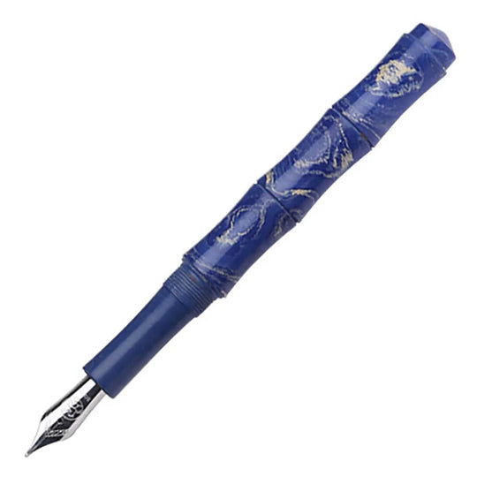Ranga Thin Bamboo Premium Ebonite Fountain Pen, Blue White - Steel Nib