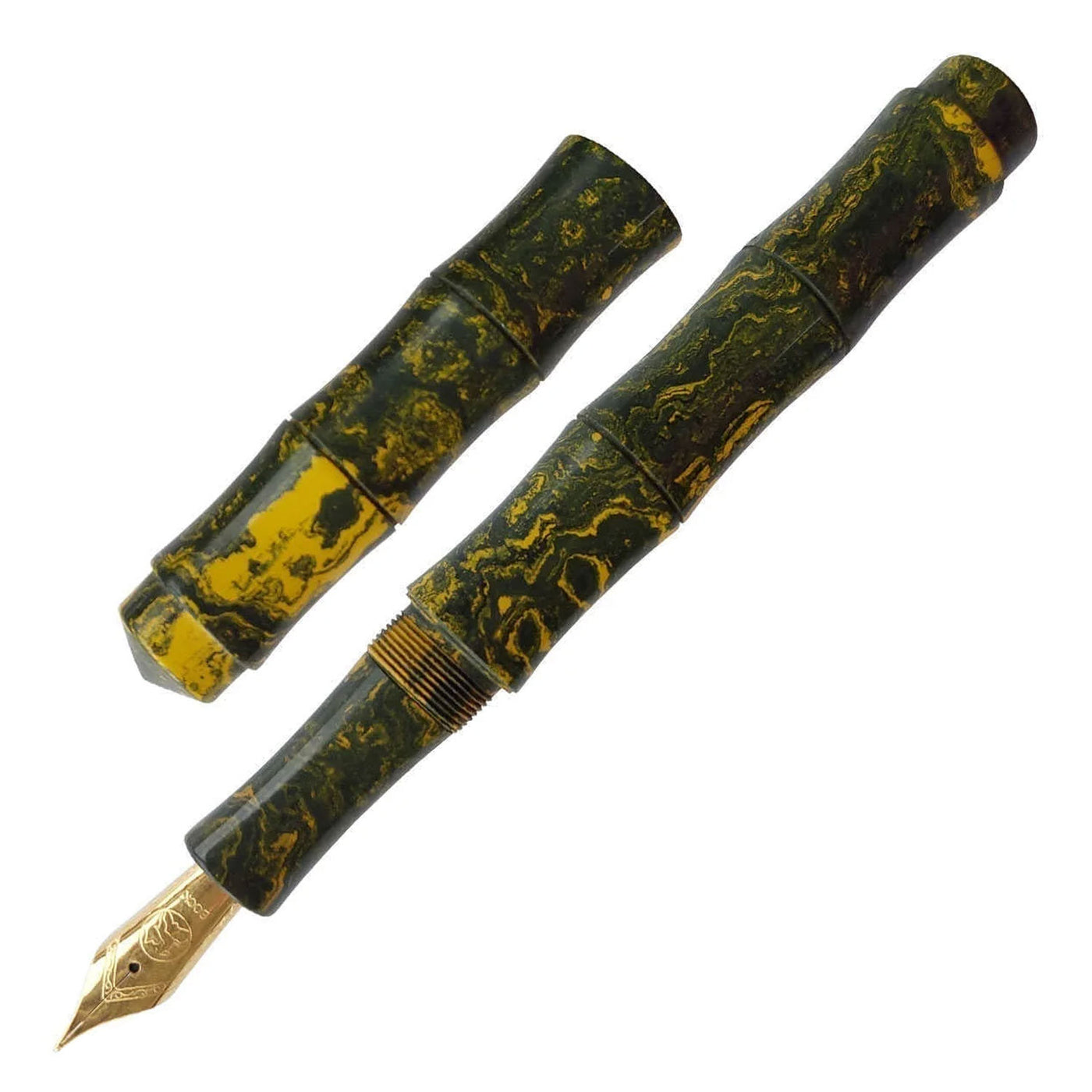 Ranga Thin Bamboo Premium Ebonite Fountain Pen Green Yellow Steel Nib 1