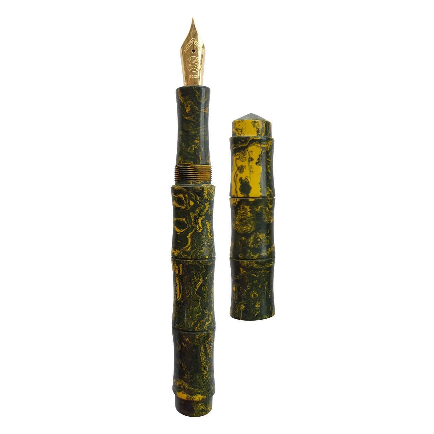 Ranga Thin Bamboo Premium Ebonite Fountain Pen Green Yellow Steel Nib 3