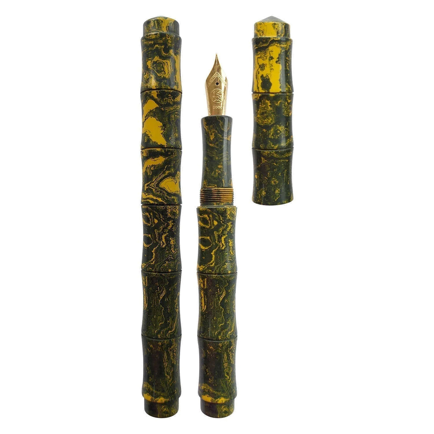 Ranga Thin Bamboo Premium Ebonite Fountain Pen Green Yellow Steel Nib 4
