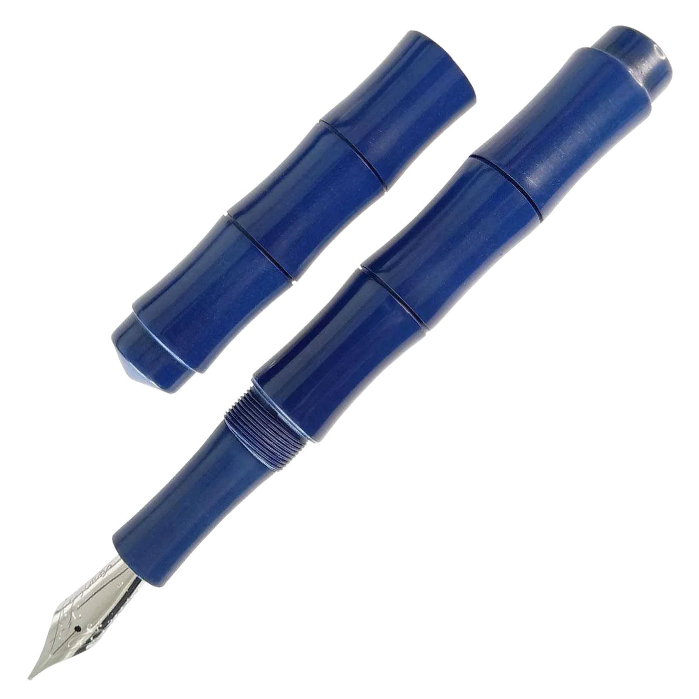 Ranga Thin Bamboo Premium Ebonite Fountain Pen Solid Blue Steel Nib 1
