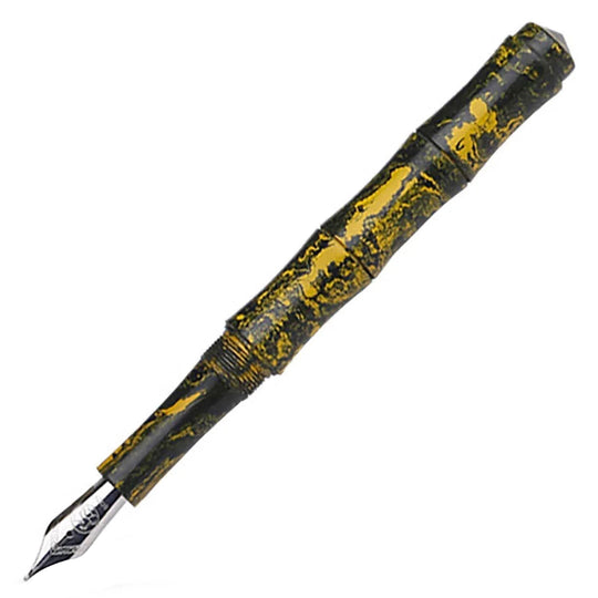 Ranga Thin Bamboo Premium Ebonite Fountain Pen, Yellow Black - Steel Nib