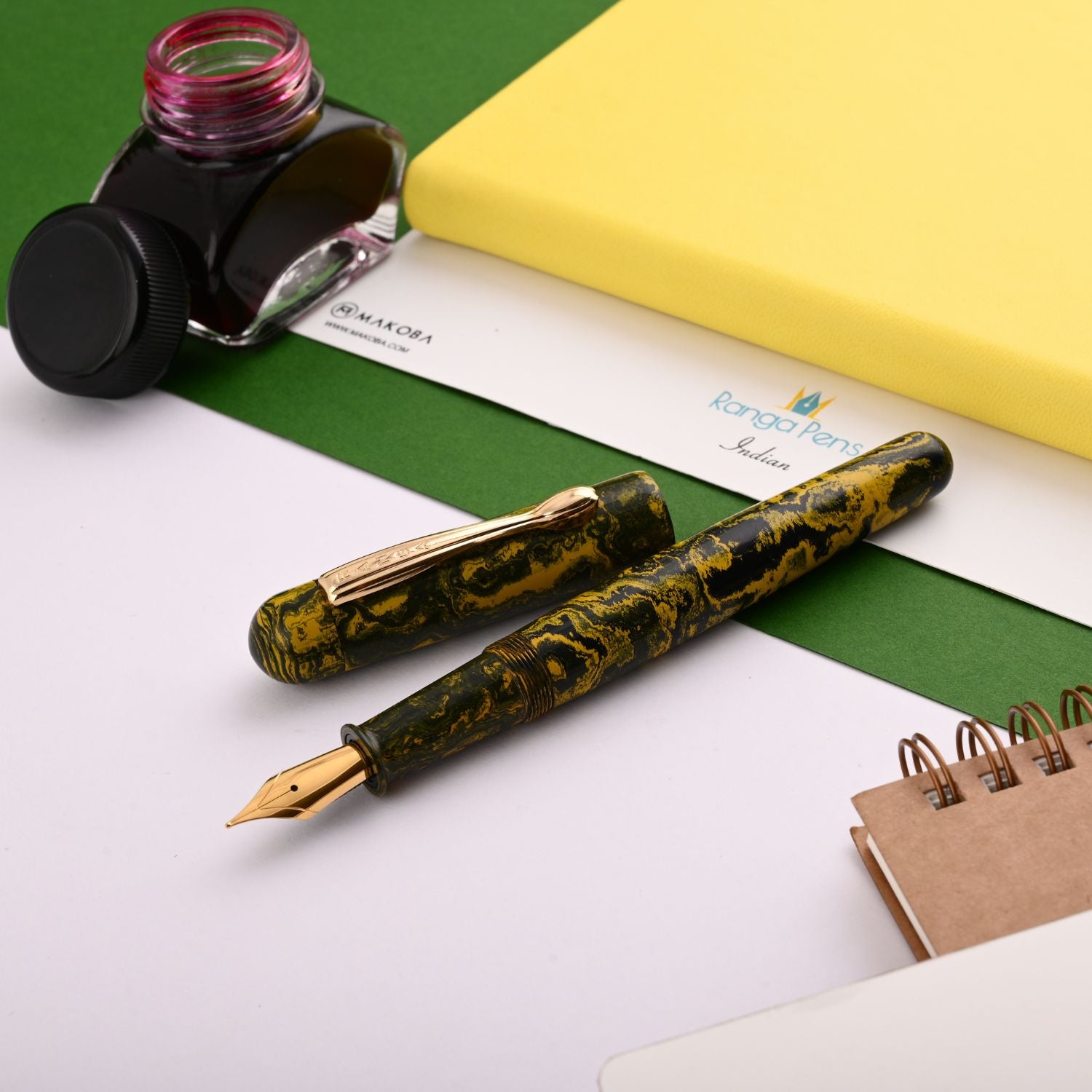 Ranga 3C Premium Ebonite Fountain Pen - Black Yellow GT – Makoba