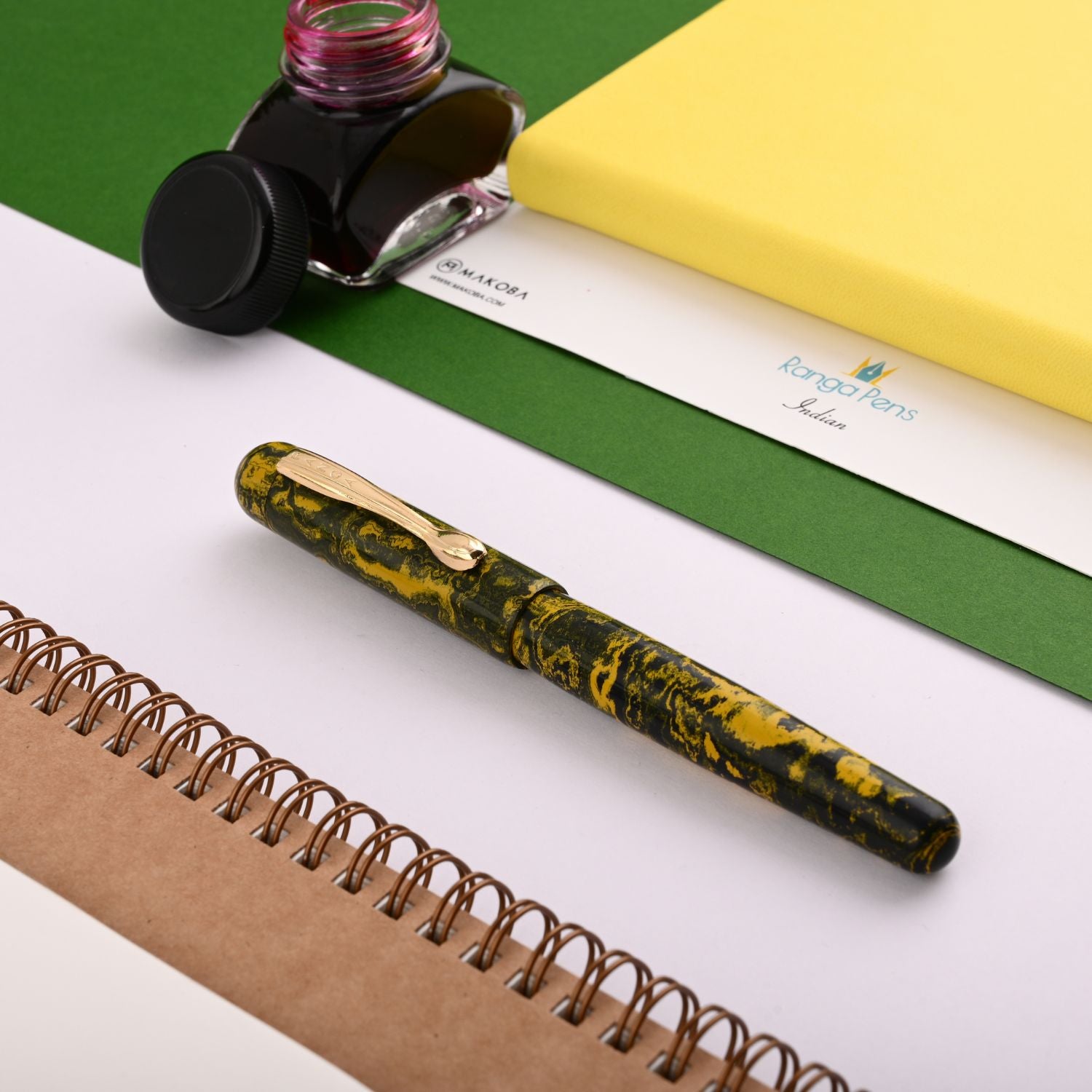 Ranga 3C Premium Ebonite Fountain Pen - Black Yellow GT – Makoba