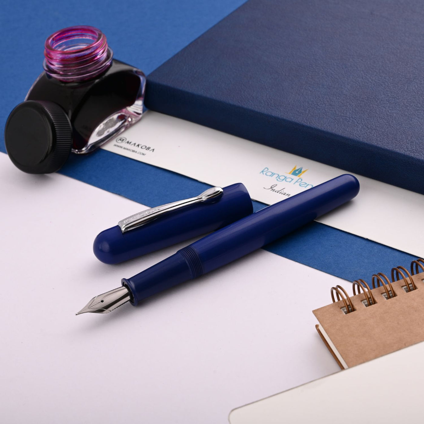 Ranga 3C Premium Ebonite Fountain Pen - Solid Blue CT 1