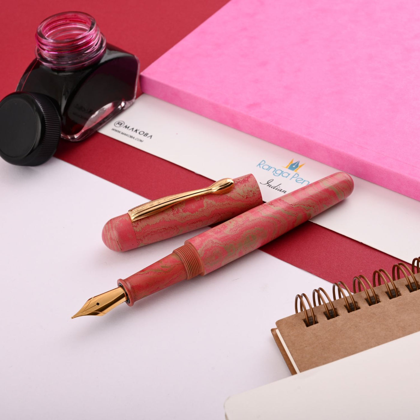 Ranga 4C Premium Ebonite Fountain Pen - Pink Cream GT 1