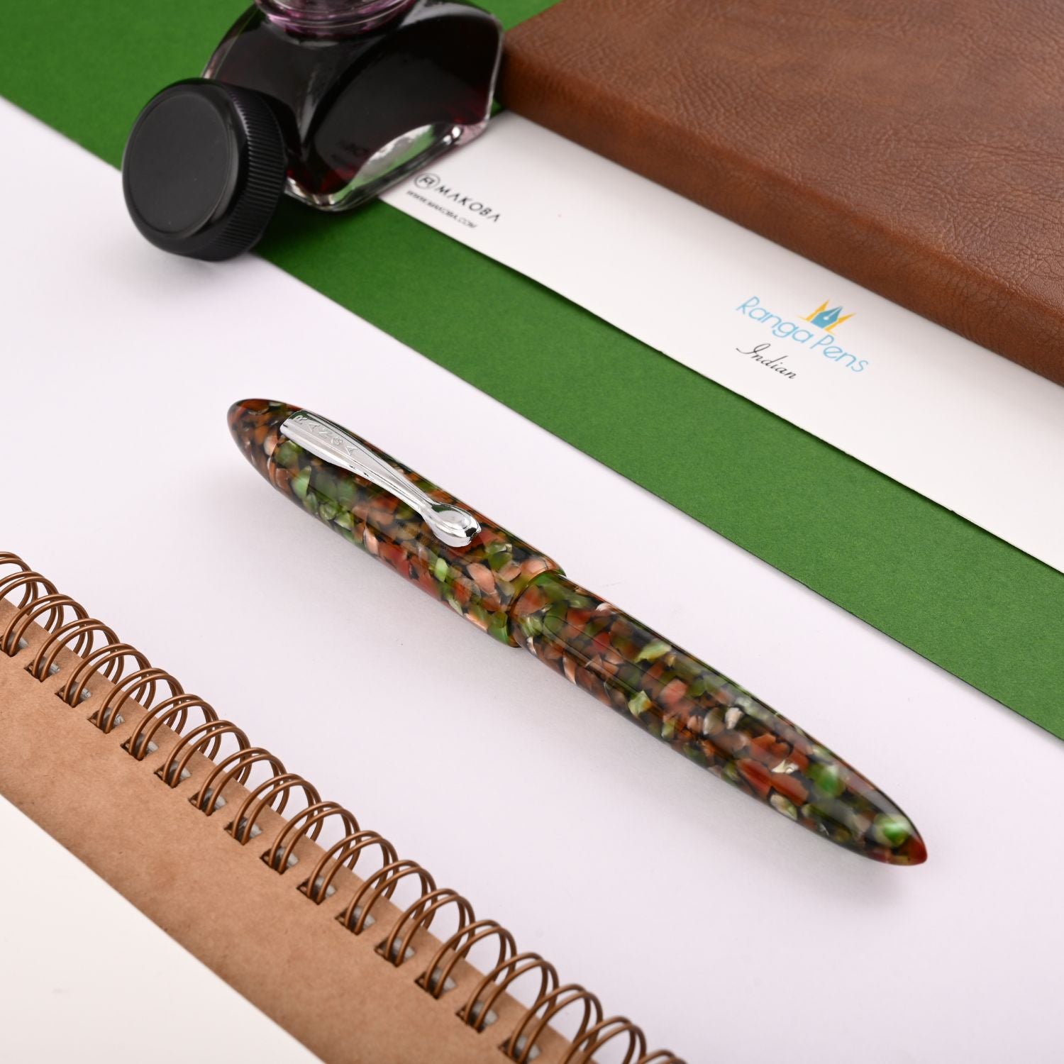 Ranga 8B Premium Acylic Fountain Pen - Green Black Brown Cracked Ice C ...