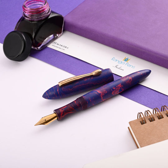 Ranga 8B Premium Ebonite Fountain Pen - Blue Pink GT