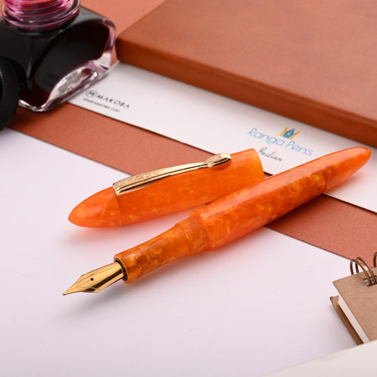Ranga 9B Premium Acylic Fountain Pen - Orange Cracked Ice GT
