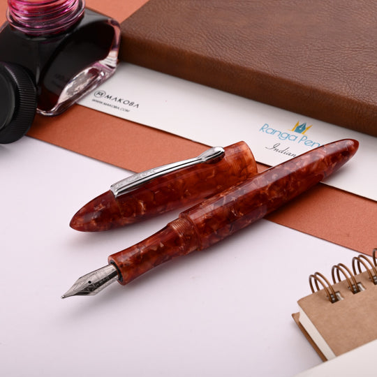 Ranga 9B Premium Acylic Fountain Pen - Rust Red Cracked Ice CT