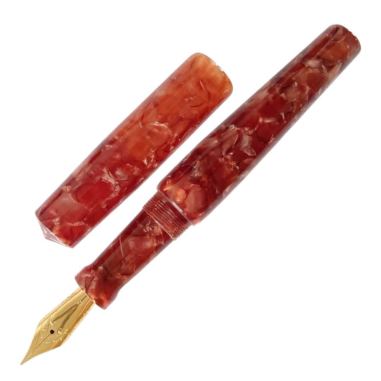 Ranga Abhimanyu Premium Acrylic Fountain Pen, Rust Red Cracked Ice - Steel Nib