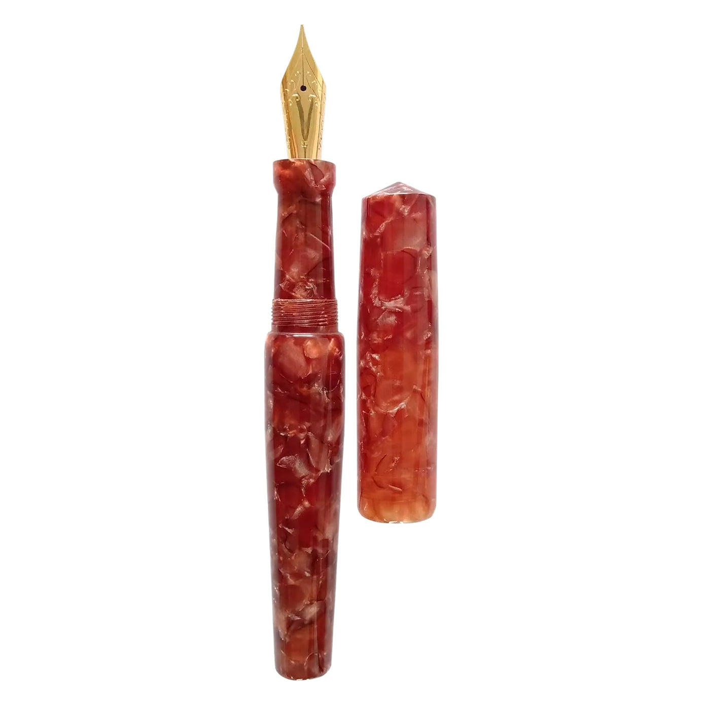 Ranga Abhimanyu Premium Acrylic Fountain Pen Rust Red Cracked Ice Steel Nib 4