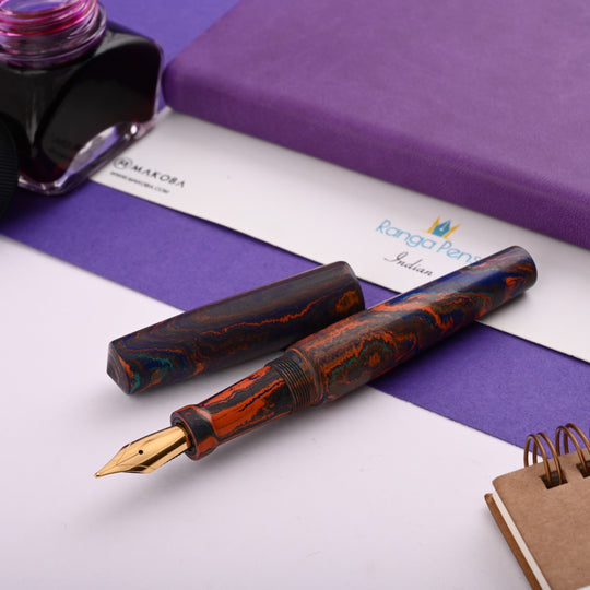 Ranga Abhimanyu Premium Ebonite Fountain Pen - Blue Green Orange