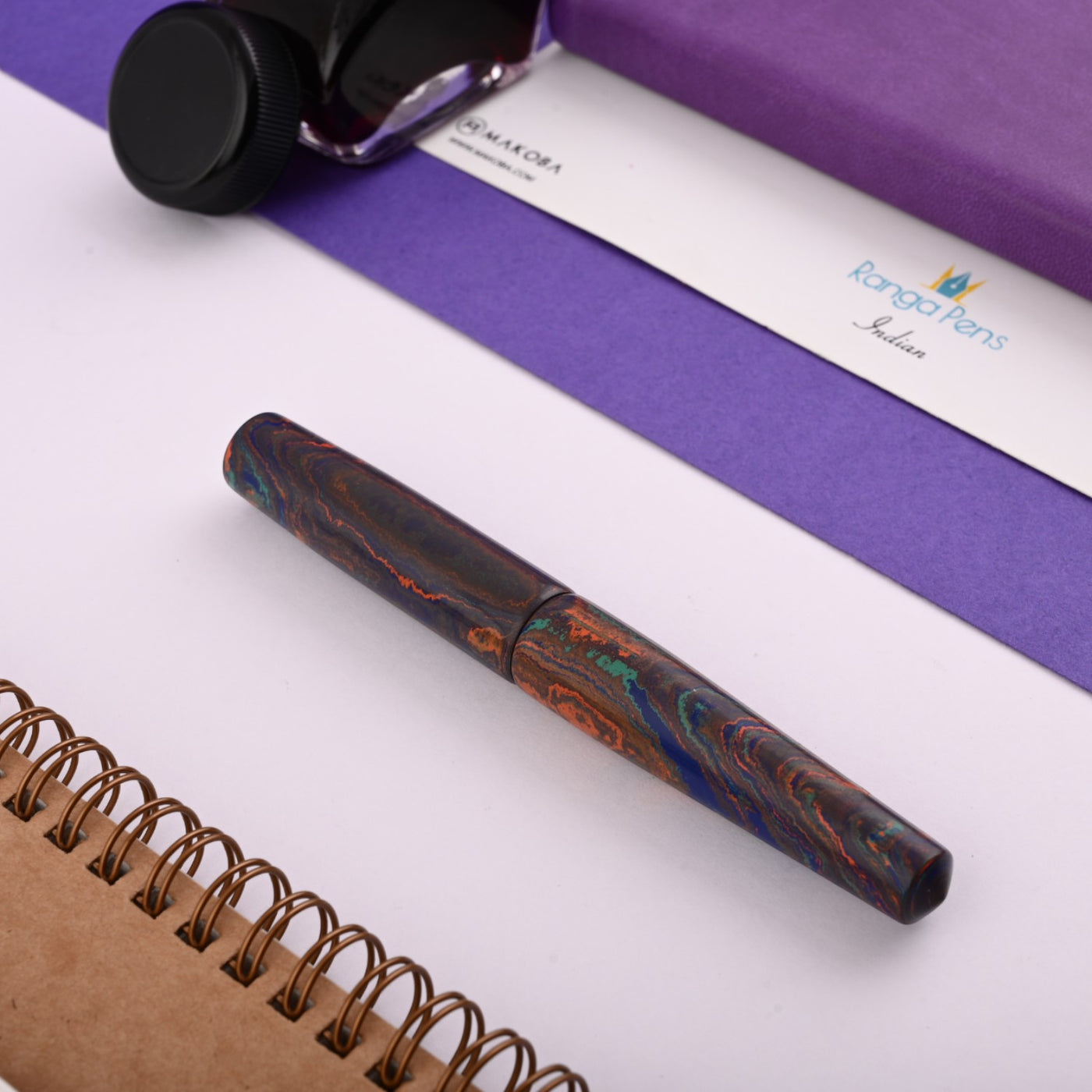 Ranga Abhimanyu Premium Ebonite Fountain Pen - Blue Green Orange 2