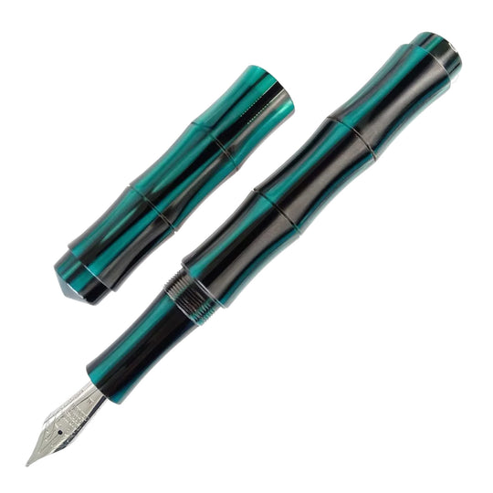 Ranga Bamboo Premium Acrylic Fountain Pen, Green Stripes - Steel Nib
